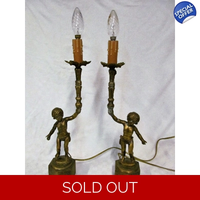Antique Cherub Brass and Bronze rare table lamps large size